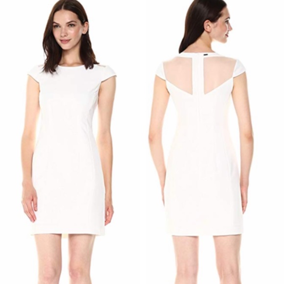 NEW AX Armani Exchange white fitted mini length shift dress mesh piecing size 6 - Picture 1 of 8